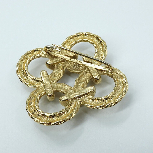 Vintage Swirl Gold Tone Brooch Linked Circles Woven Pin - Picture 5 of 8